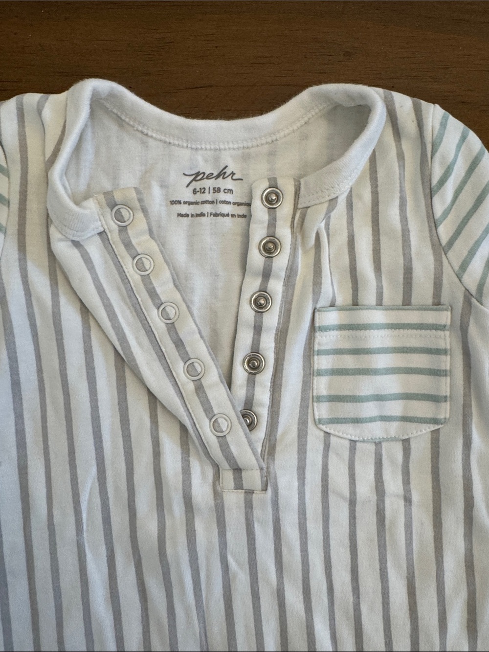 Striped Long-Sleeve Baby Bodysuit Romper in Light Blue - Picture 2 of 5